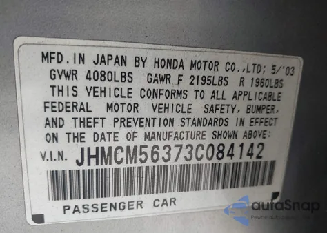 2003 Honda Accord 2.4 Lx from USA, damaged, VIN JHMCM56373C084142